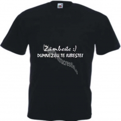 Tricou negru Zambeste :) Dumnezeu te iubeste!